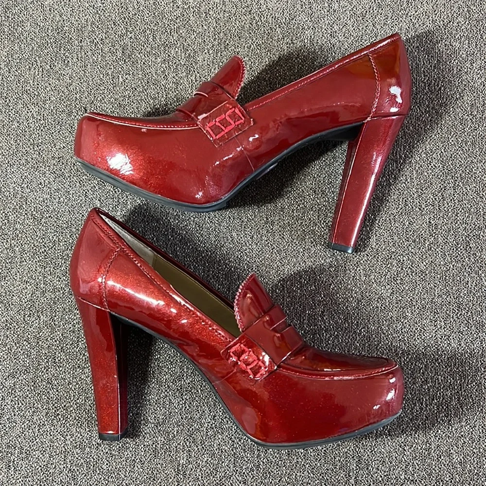 Me Too loafer heels glittery patent red leather - Picture 3 of 10